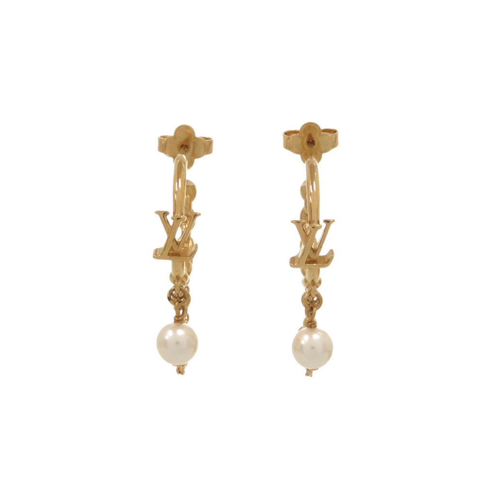 Louis Vuitton Blooming Earrings Pearl M02819 Metal Faux Gold LV 0553 LOUIS VU...
